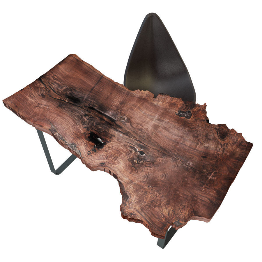 Wood slab table set 2 3D model_2