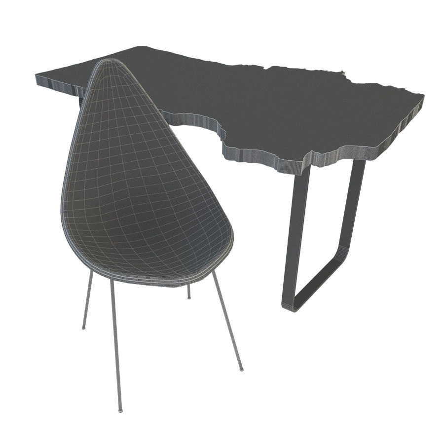 Wood slab table set 2 3D model_4