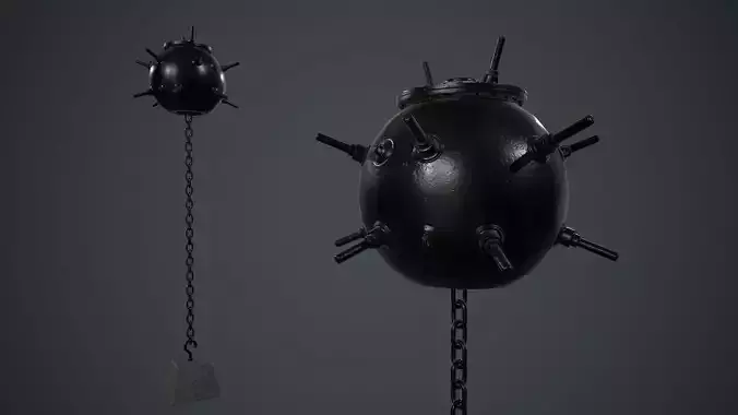 Black Painted Metal Naval Mine PBR Game Ready Low-poly 3D model