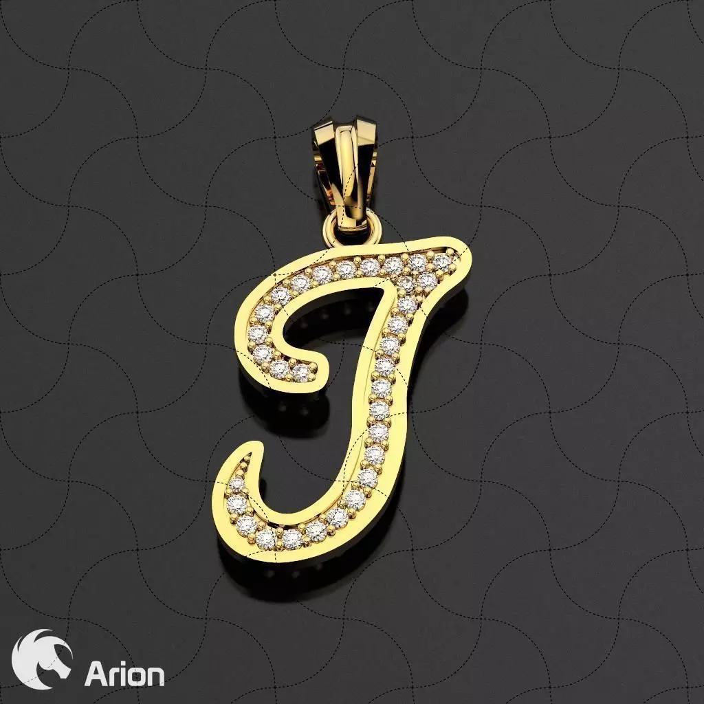 J letter Pendant Diamonds 3D print model