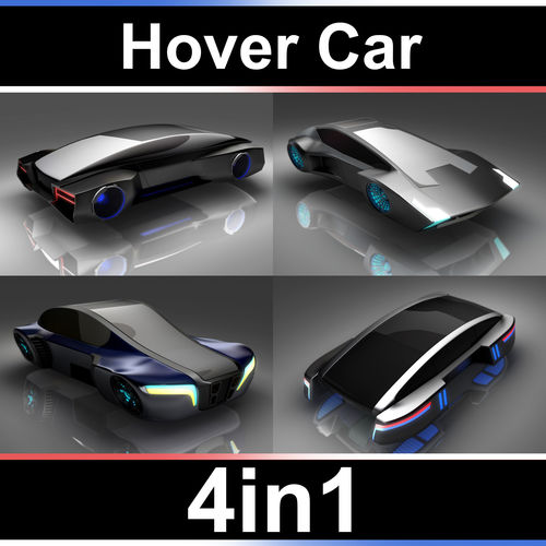 Hover car Set 4in1 Low-poly 3D model