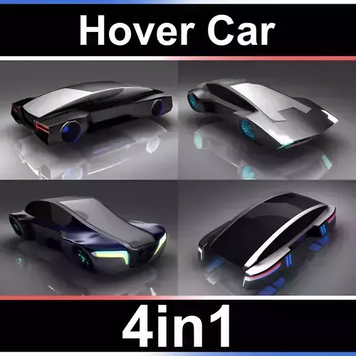 Hover car Set 4in1 Low-poly 3D model