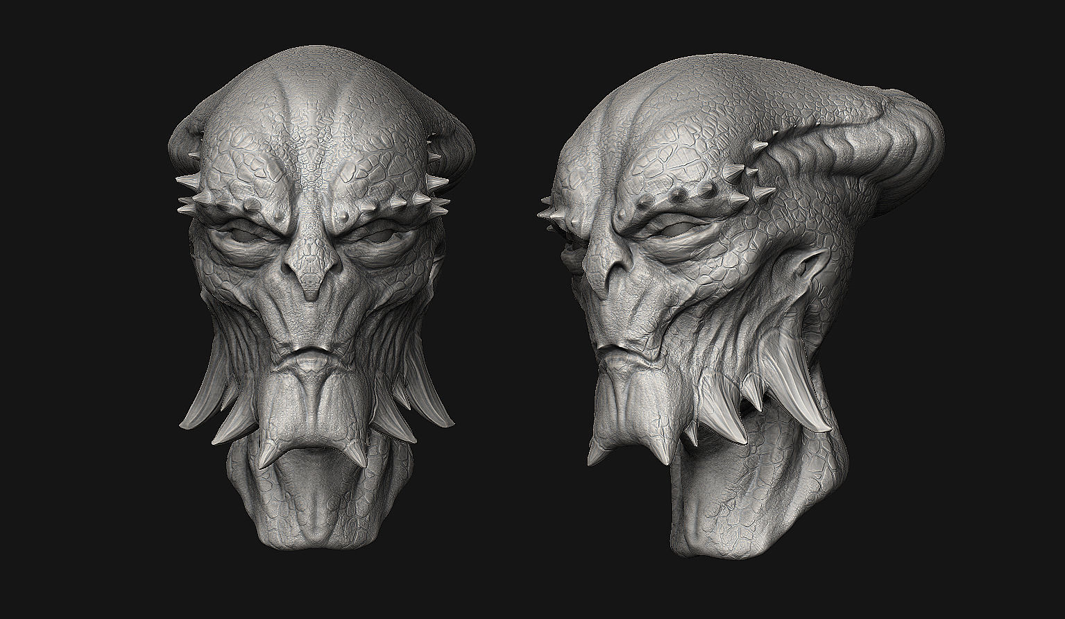 12 Aliens Heads 3D model_4