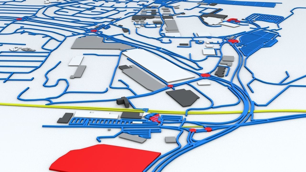 London Luton LTN Airport Roads Buildings and Public Transport 3D model_5