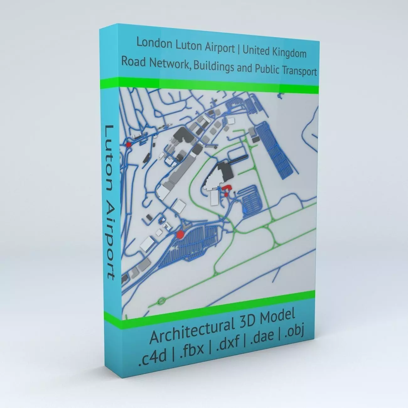 London Luton LTN Airport Roads Buildings and Public Transport 3D model_0