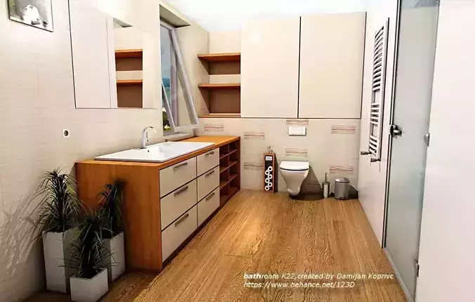 modern bathroom  Low-poly 3D model
