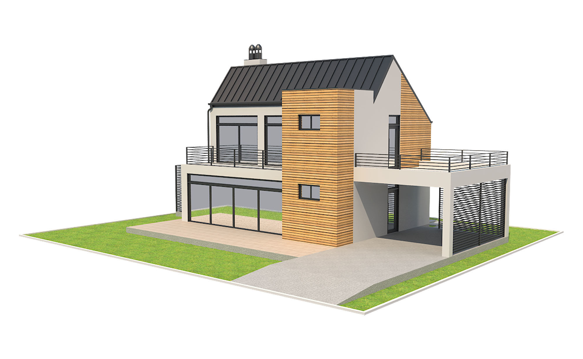 Contemporary House 2 Low-poly 3D model_2
