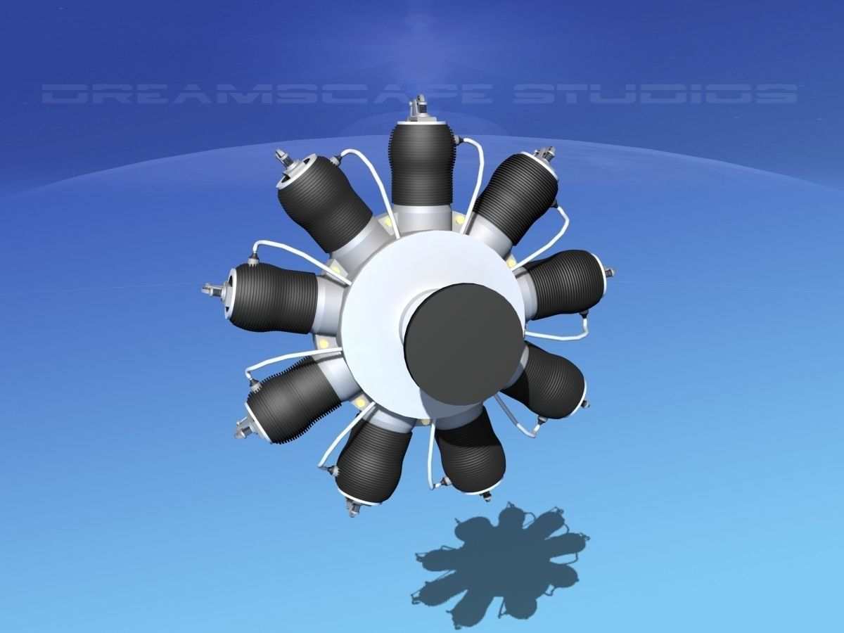 Rotary Aircraft Engine 3D Model rigged .max .obj .3ds .lwo .lw .lws