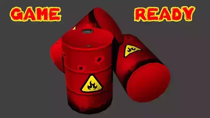 Game Ready Flammable Explosive Oil Drum Barrel Low Poly