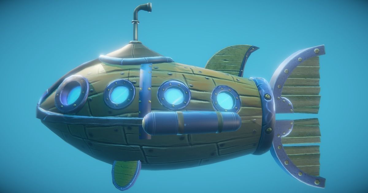 Steampunk Fish Submarine Game-Ready Low-poly 3D model_5