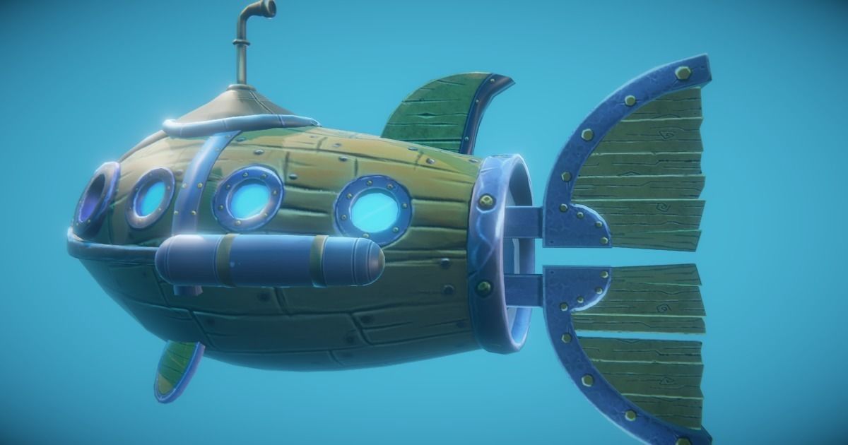 Steampunk Fish Submarine Game-Ready Low-poly 3D model_1