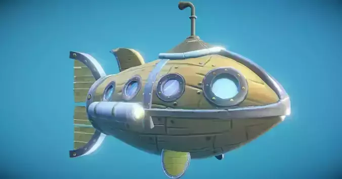 Steampunk Fish Submarine Game-Ready Low-poly 3D model