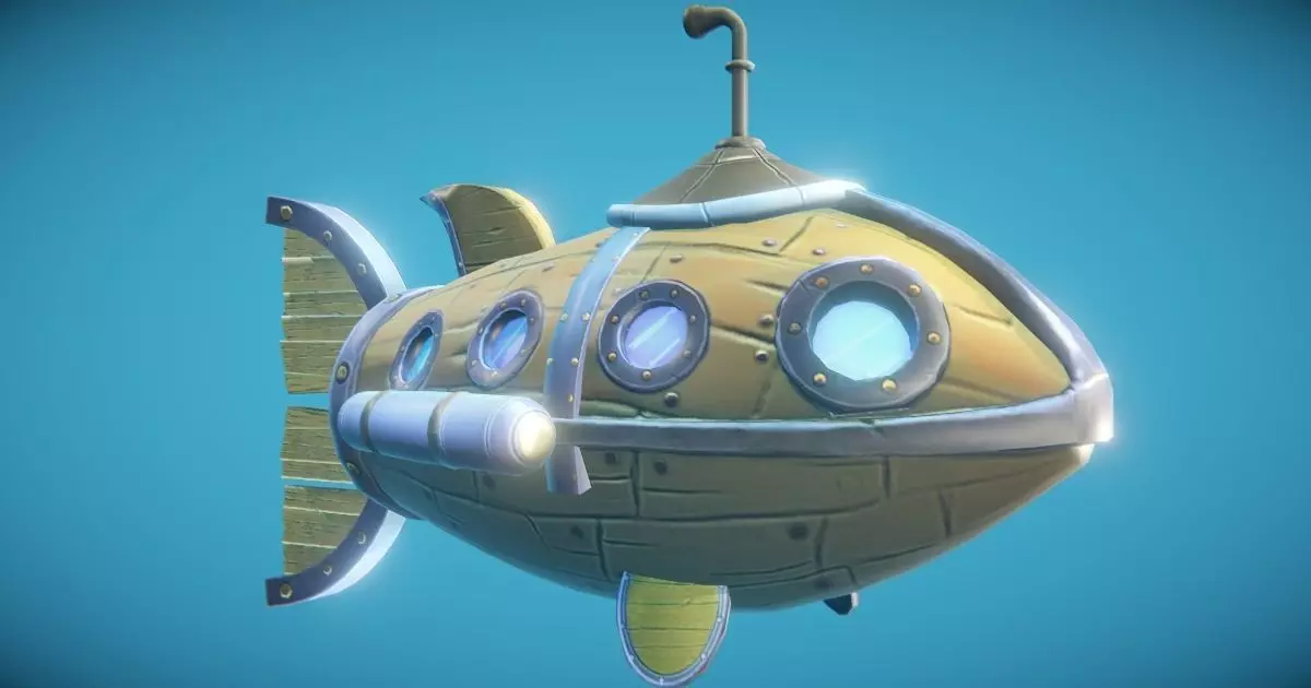 Steampunk Fish Submarine Game-Ready Low-poly 3D model_0