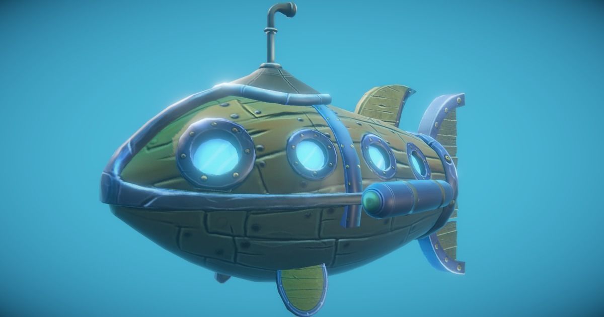 Steampunk Fish Submarine Game-Ready Low-poly 3D model_2
