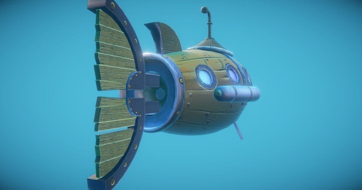 Steampunk Fish Submarine Game-Ready Low-poly 3D model_3
