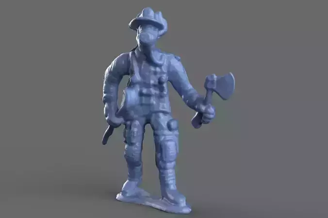 3D Fire Fighter with Crowbar Toy Miniature