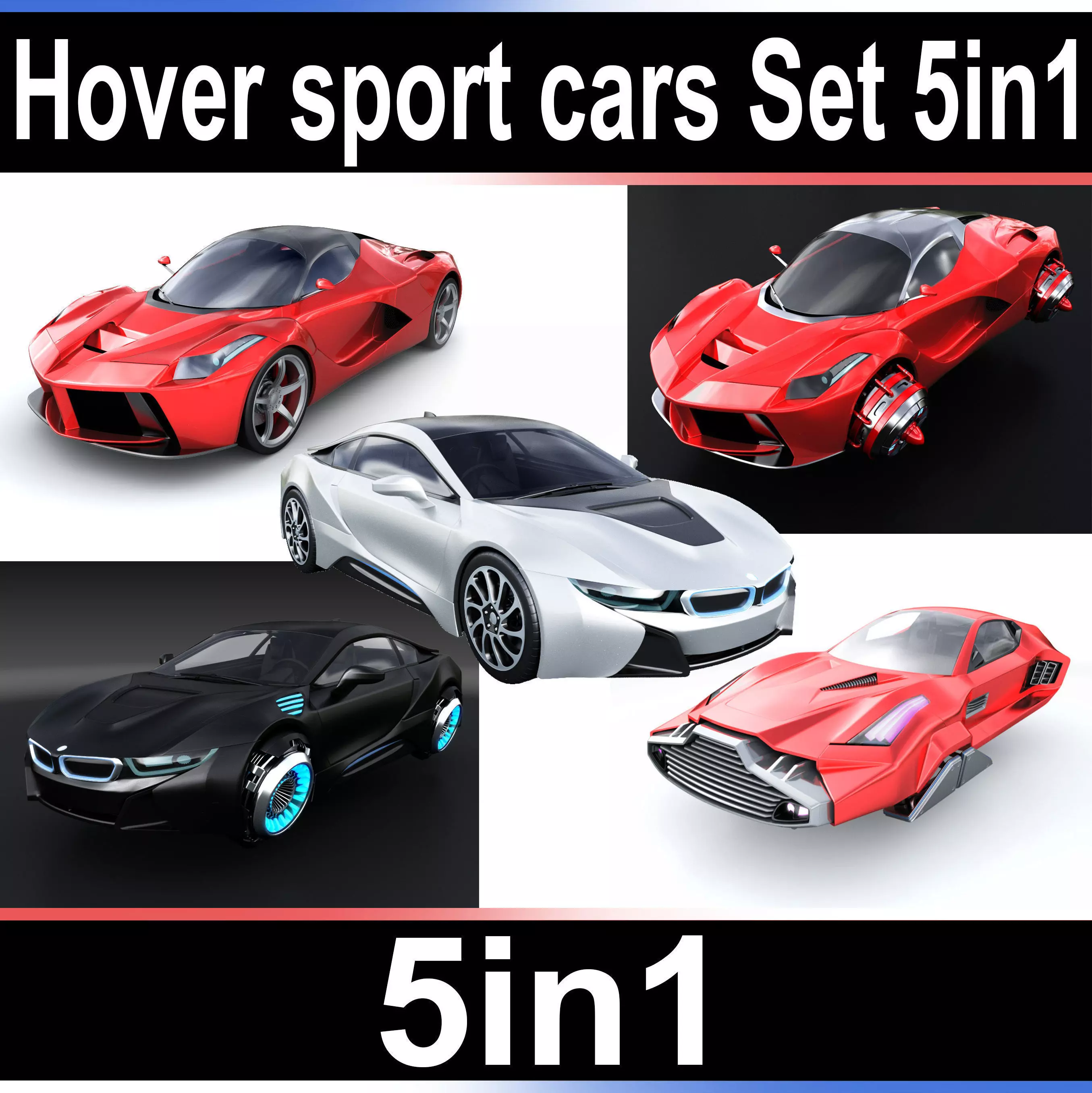 Hover sport cars Set 5in1 3D model_0