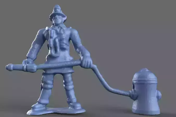 3D Firefighter with Hydrant Toy Miniature