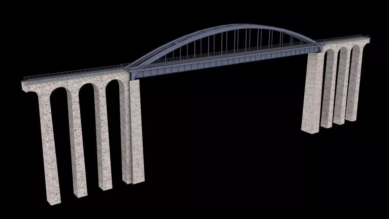 Bridge 1 with columns Low-poly 3D model_0