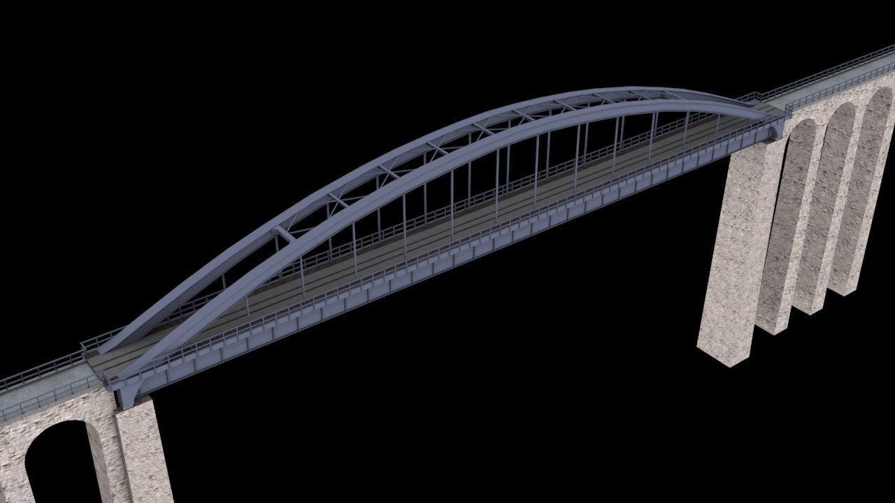 Bridge 1 with columns Low-poly 3D model_4