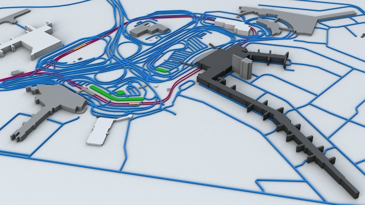 New York JFK Airport Roads Buildings and Public Transport Lines 3D model_4