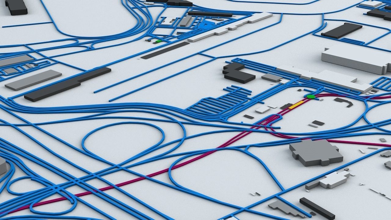 New York JFK Airport Roads Buildings and Public Transport Lines 3D model_8