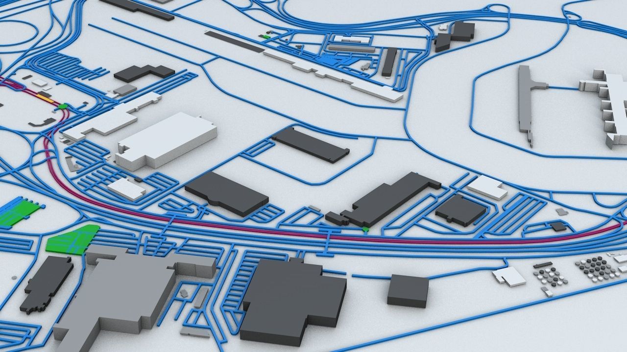 New York JFK Airport Roads Buildings and Public Transport Lines 3D model_6
