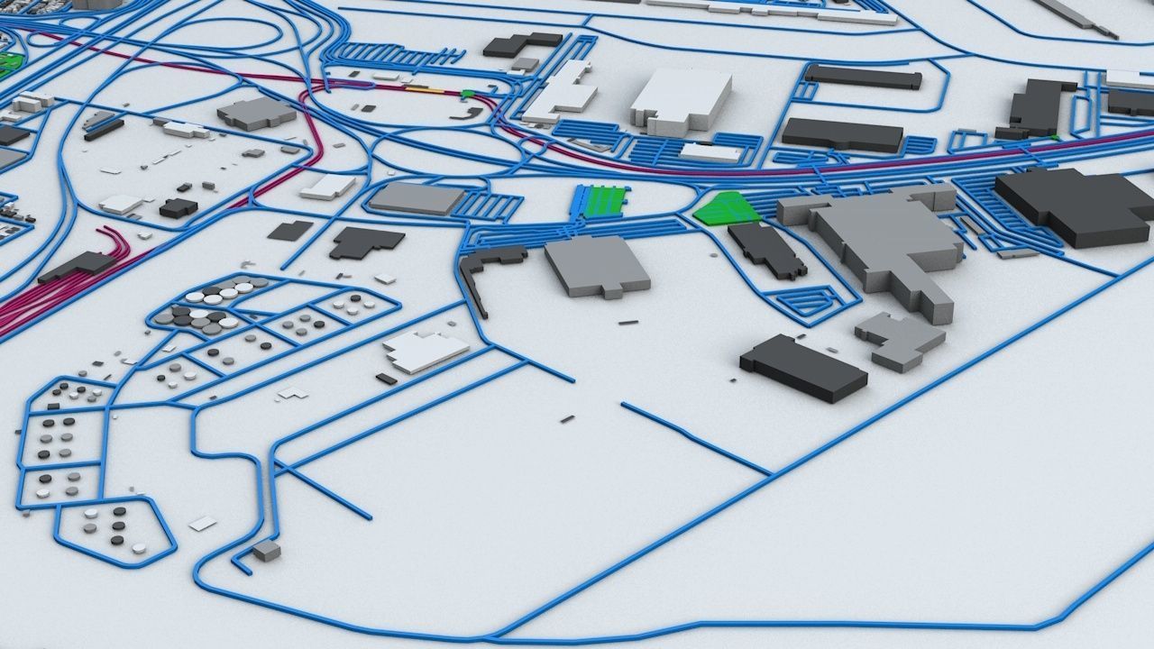 New York JFK Airport Roads Buildings and Public Transport Lines 3D model_12