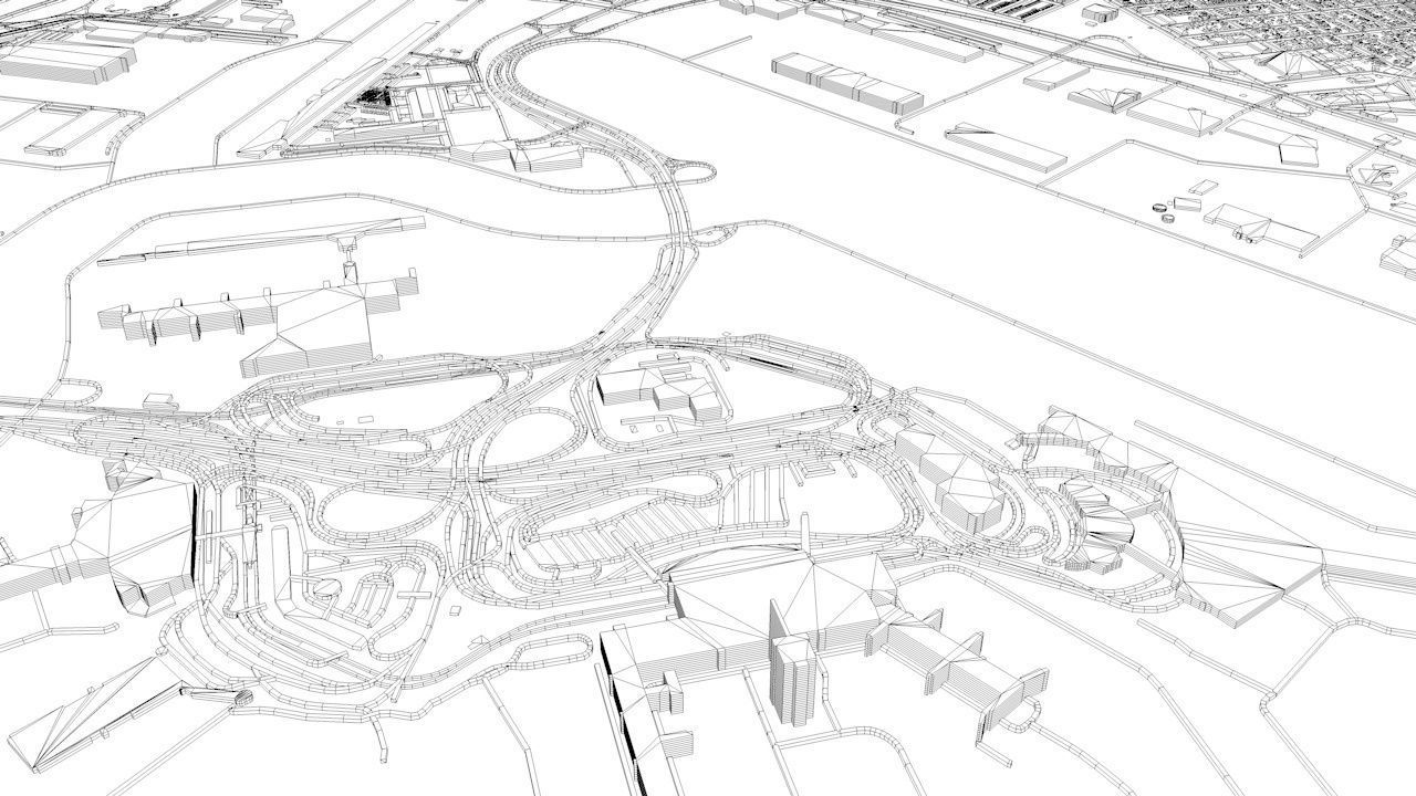 New York JFK Airport Roads Buildings and Public Transport Lines 3D model_15