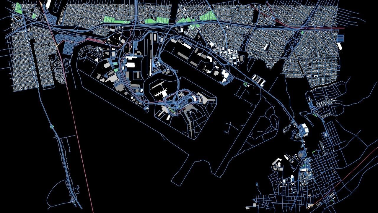 New York JFK Airport Roads Buildings and Public Transport Lines 3D model_13