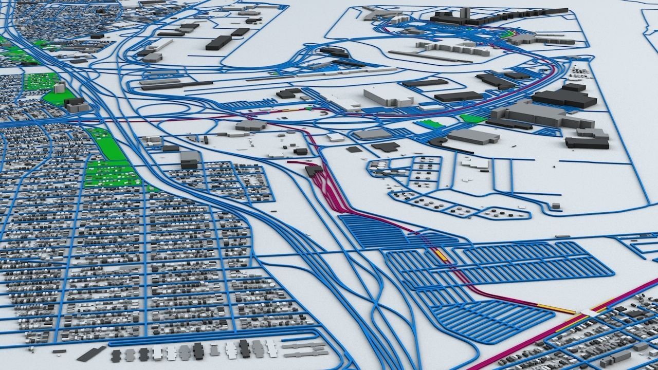 New York JFK Airport Roads Buildings and Public Transport Lines 3D model_10