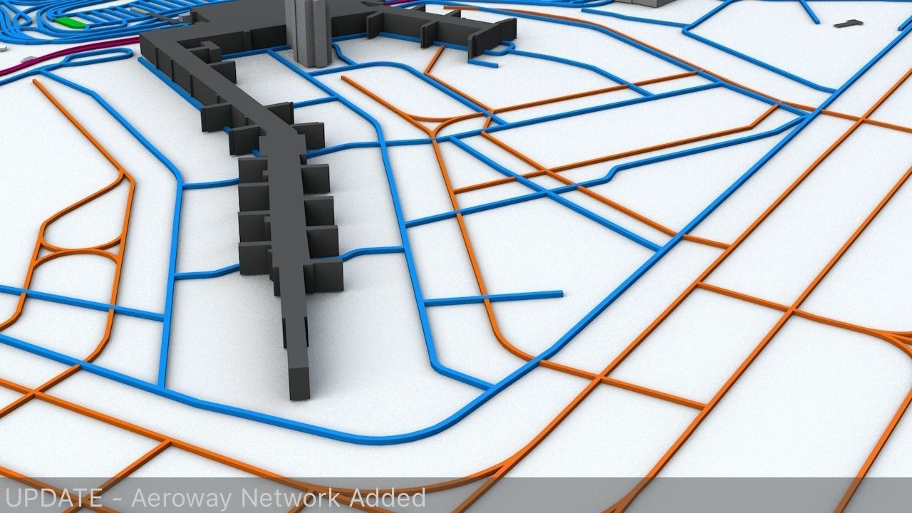 New York JFK Airport Roads Buildings and Public Transport Lines 3D model_2