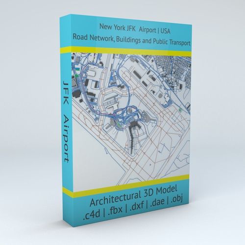 New York JFK Airport Roads Buildings and Public Transport Lines 3D model