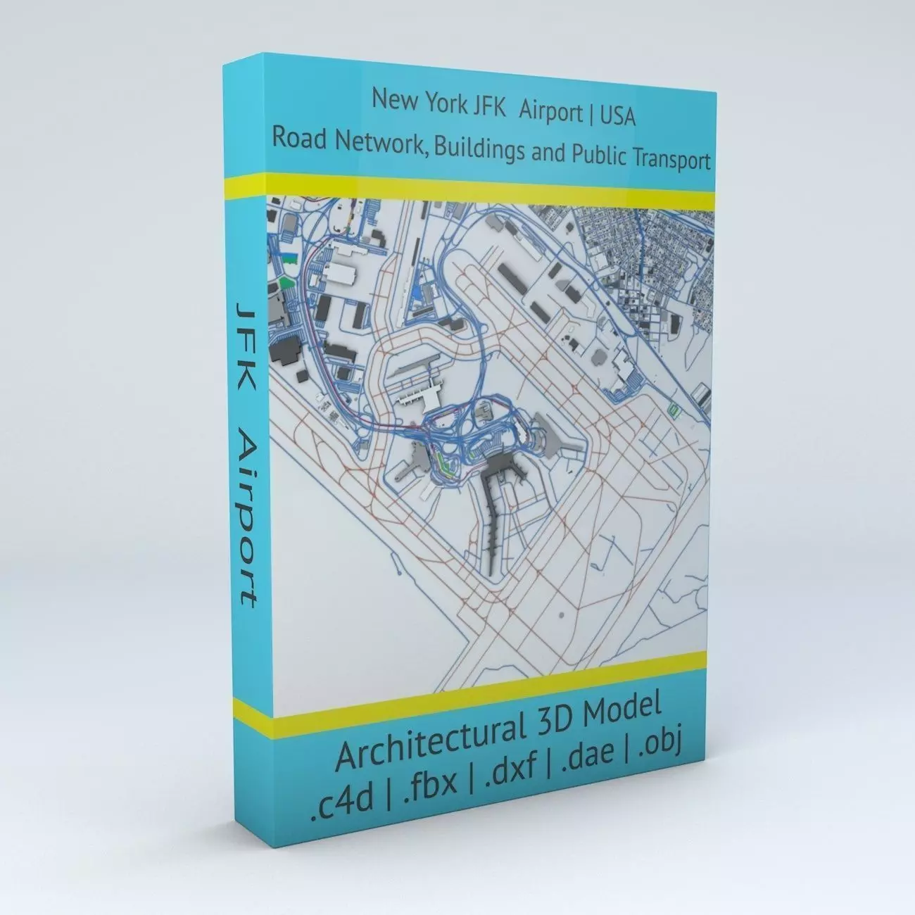 New York JFK Airport Roads Buildings and Public Transport Lines 3D model_0