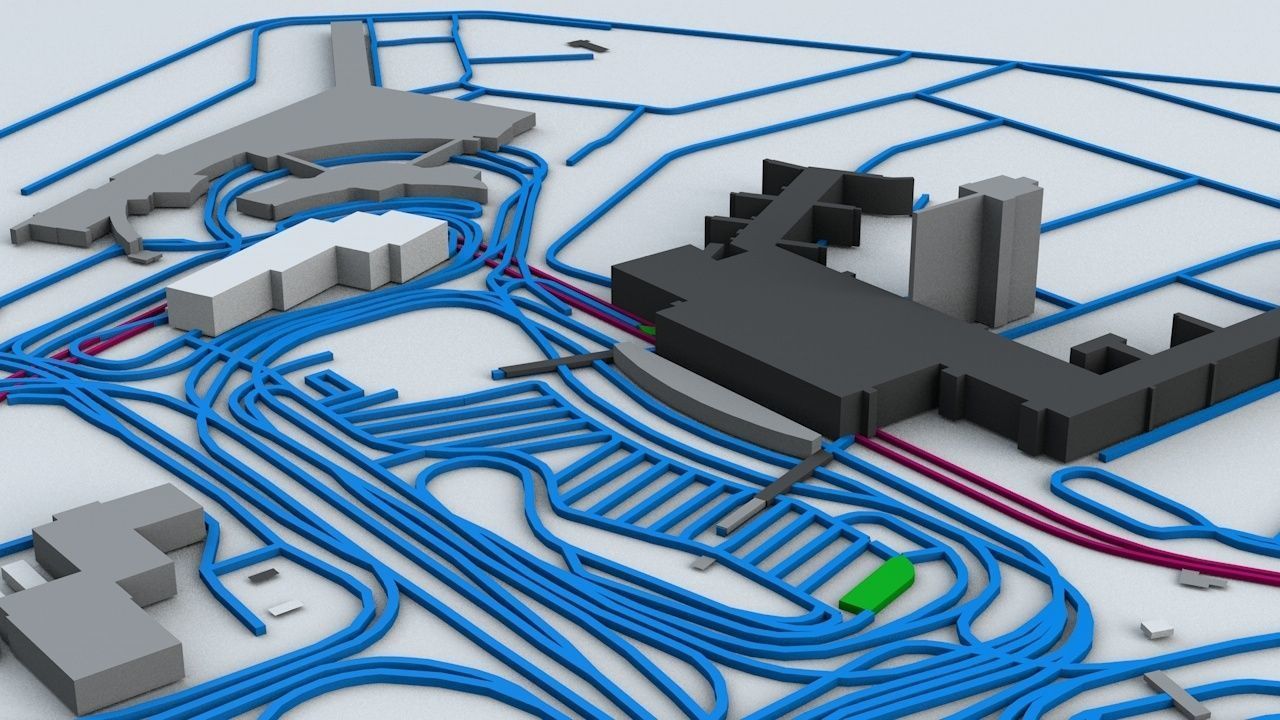 New York JFK Airport Roads Buildings and Public Transport Lines 3D model_5