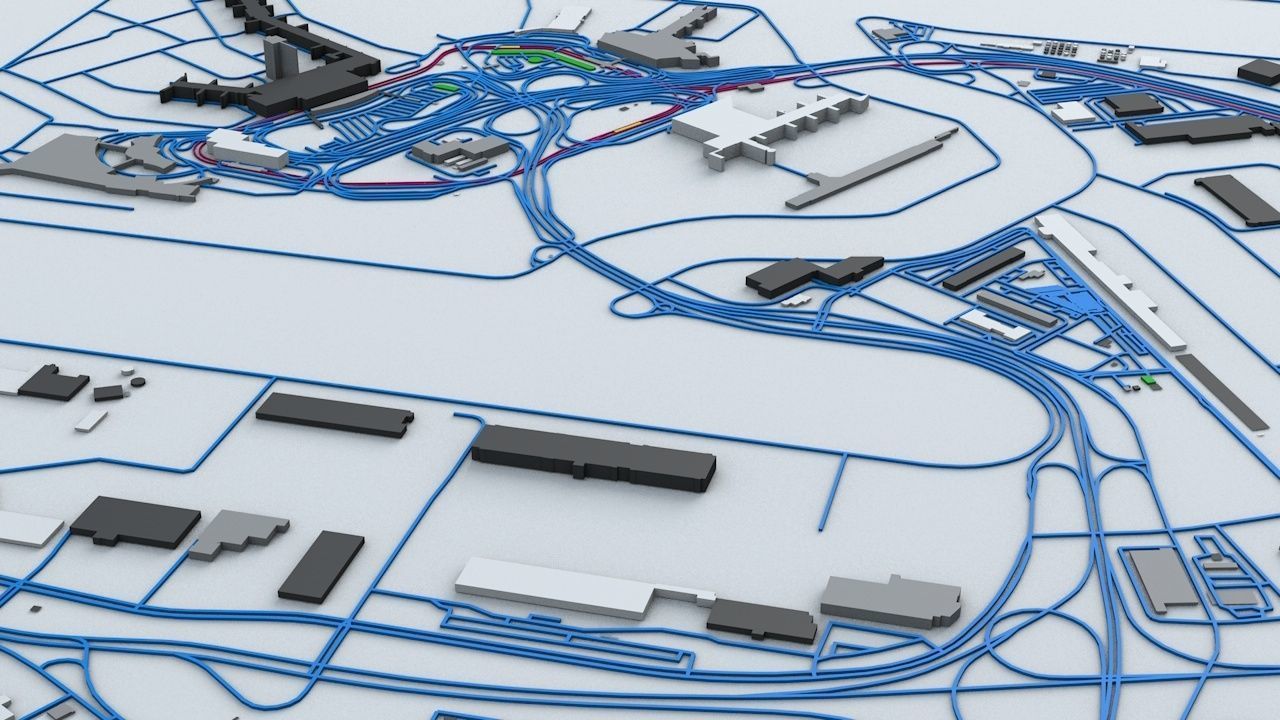 New York JFK Airport Roads Buildings and Public Transport Lines 3D model_9