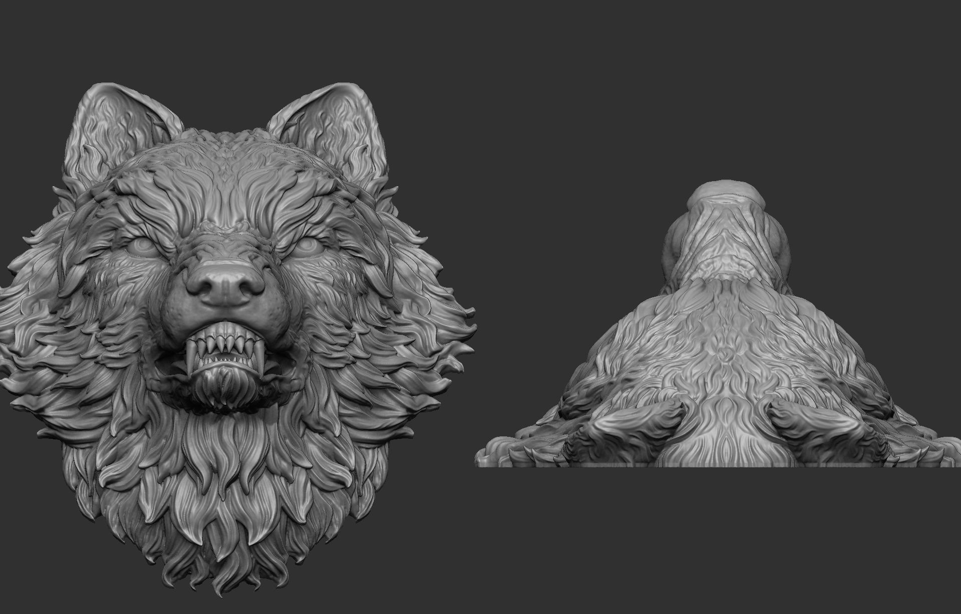 Angry Wolf Pendant  3D print model_2