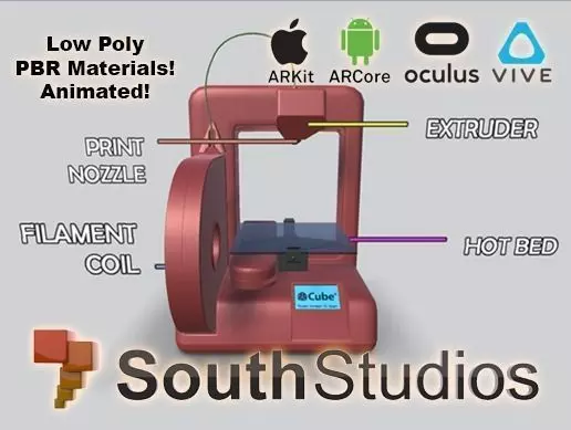 Animated 3D Printer AR VR Unity 3dsmax Low-poly 3D model_0