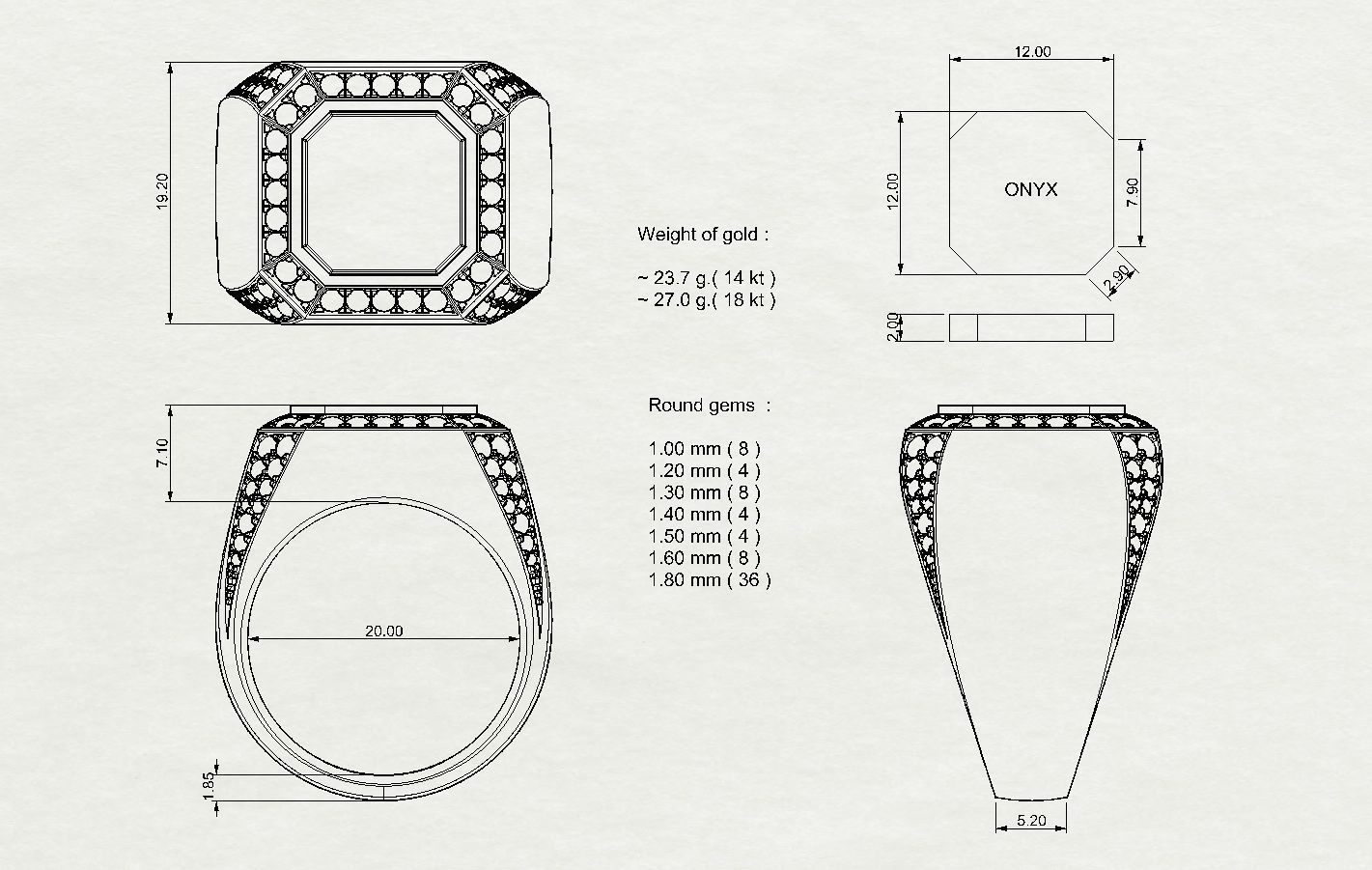 Mens ring with black onyx 020 3D print model_2