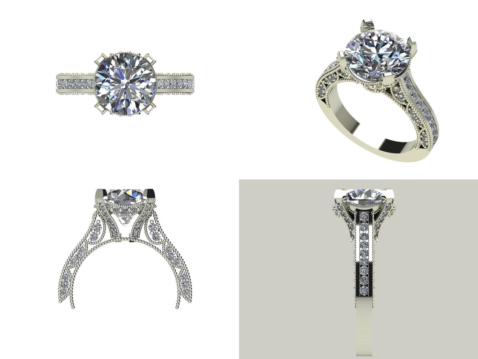 Diamond engagement ring 3D print model_1