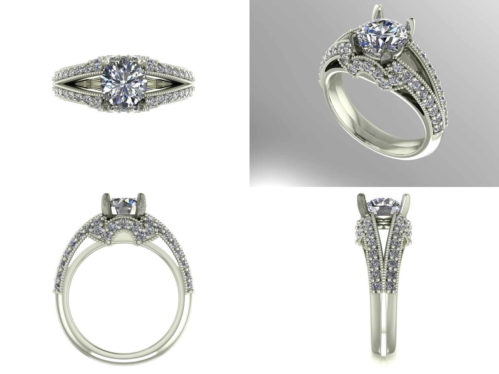 Vintage style engagement ring 3D print model_1