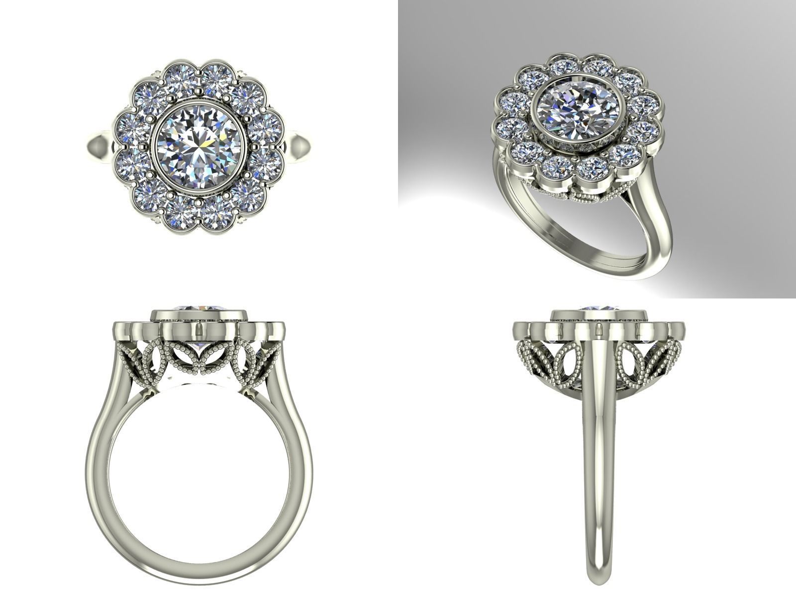 Halo engagement ring 3D print model_1