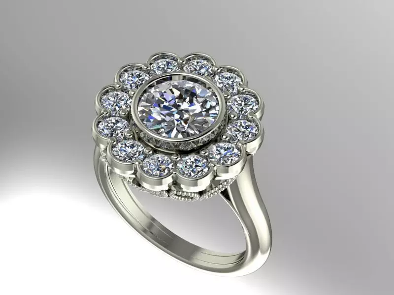 Halo engagement ring 3D print model_0