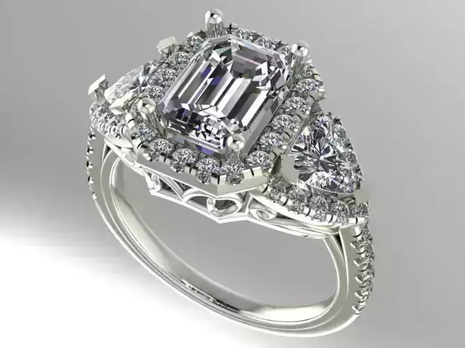 Emerald cut halo engagement ring