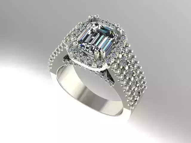 emerald cut diamond halo engagement ring