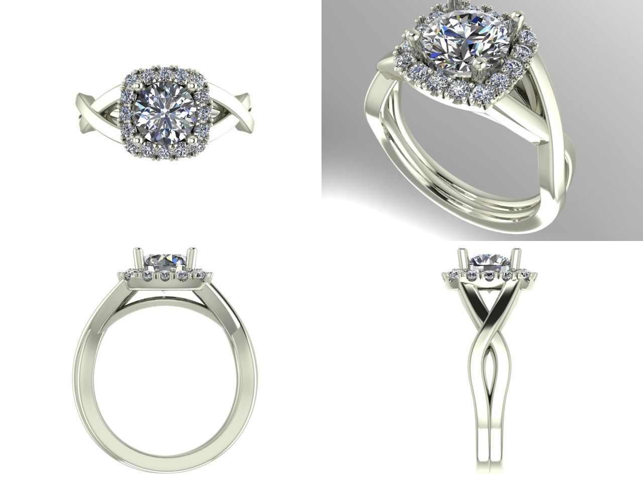 Halo engagement ring 3D print model_1