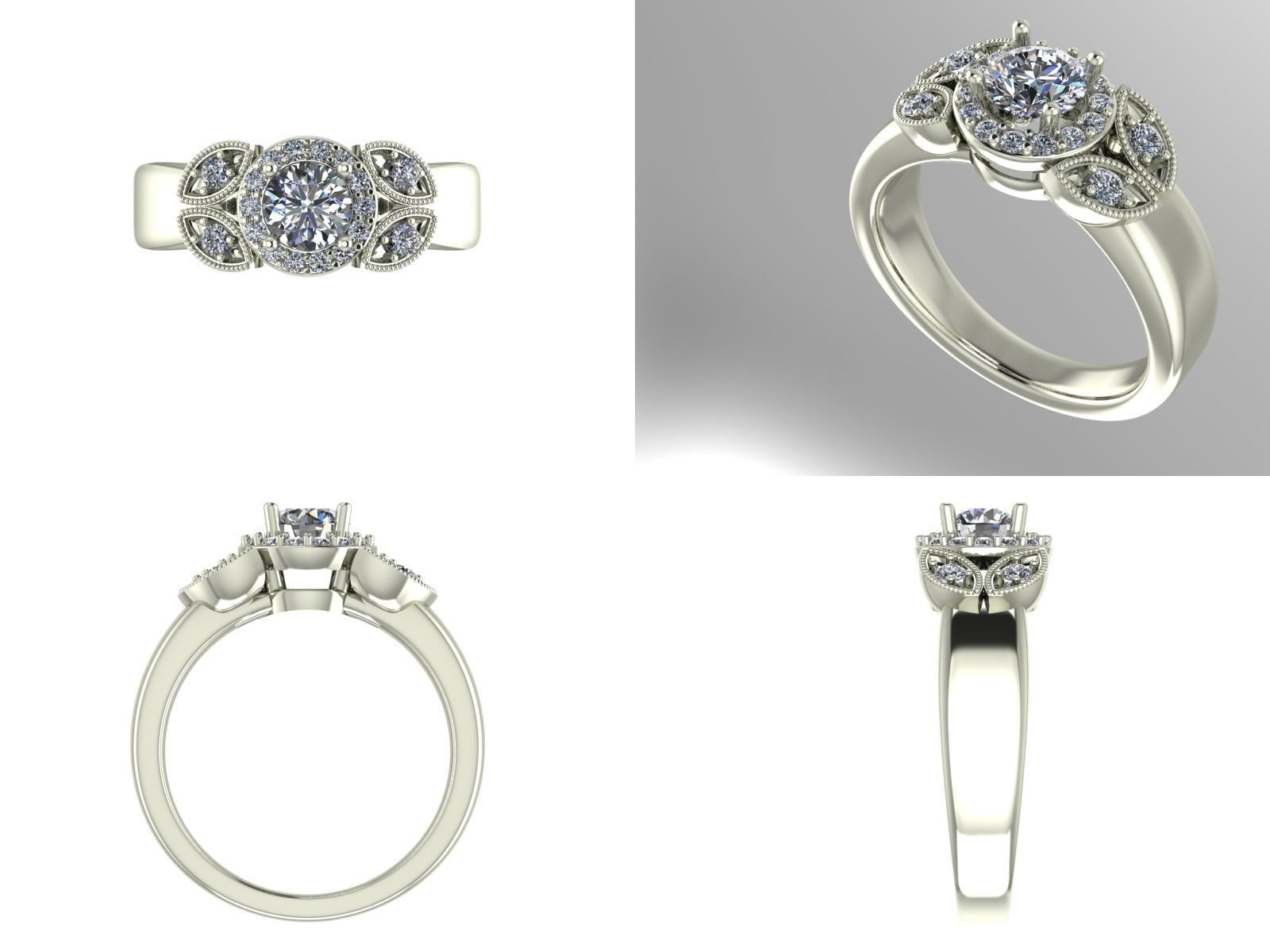 Halo engagement ring 3D print model_1
