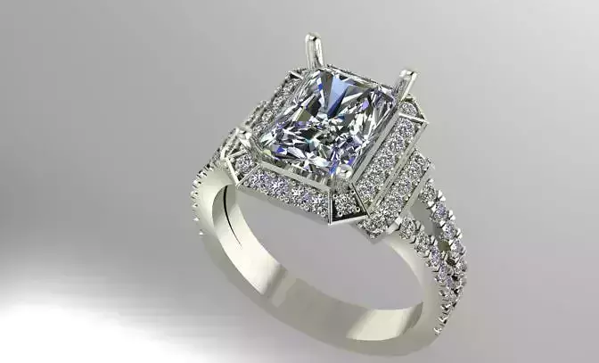 emerald cut diamond halo engagement ring