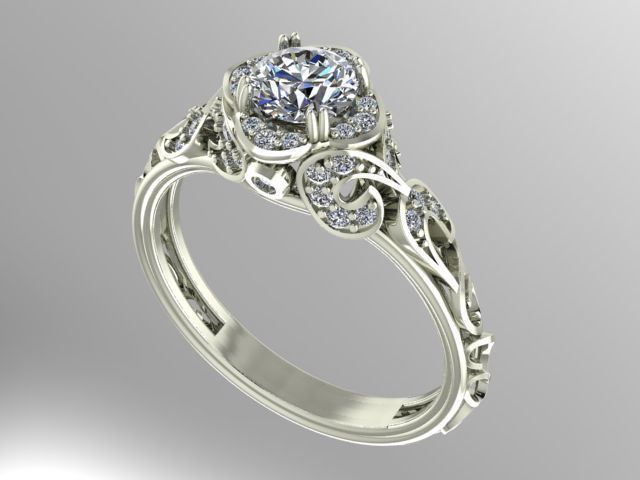 Vintage style engagement ring 3D print model