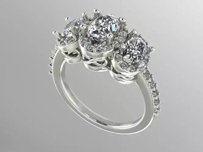 3 stone halo engagement ring